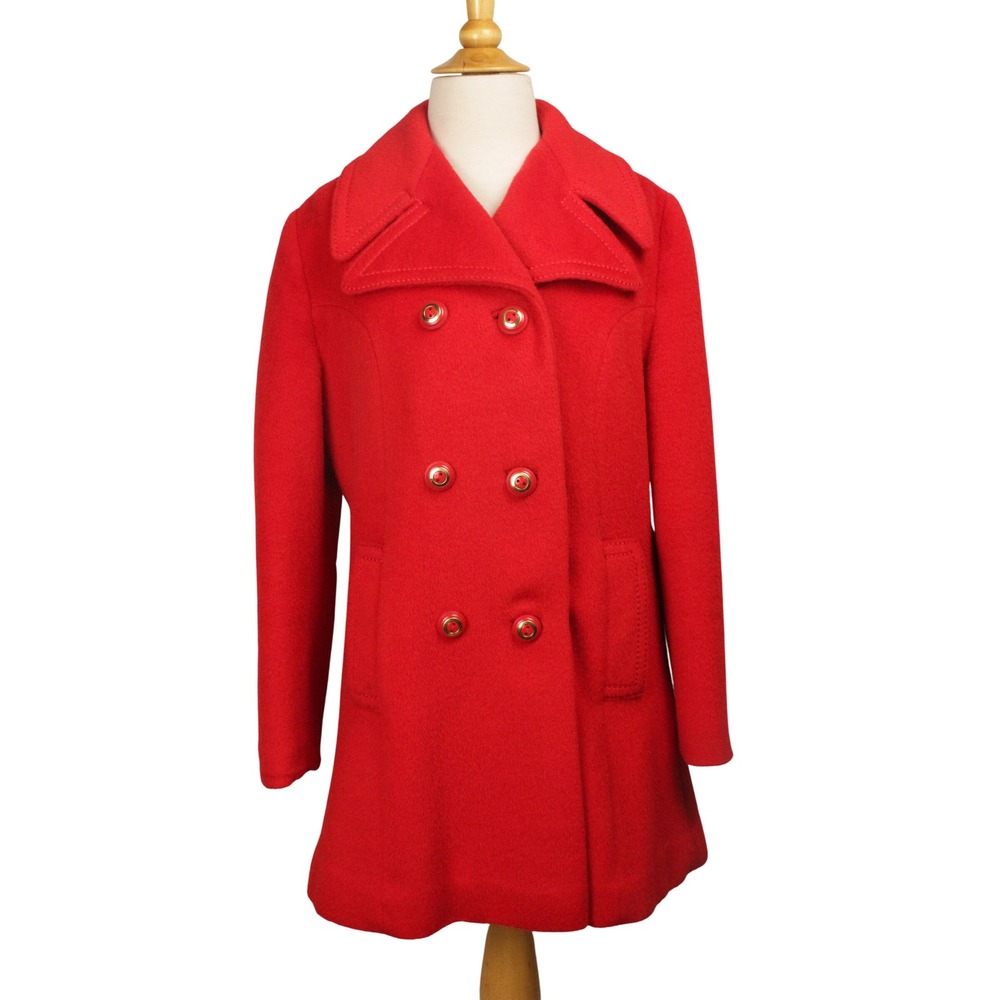 Vintage Sears Red Wool Blend Peacoat Womens Medium Double Breasted Coquette Mod